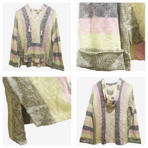 Women's Multi Stripe Sweater Knit Pop Over High Low Hoodie NWOT Size Small